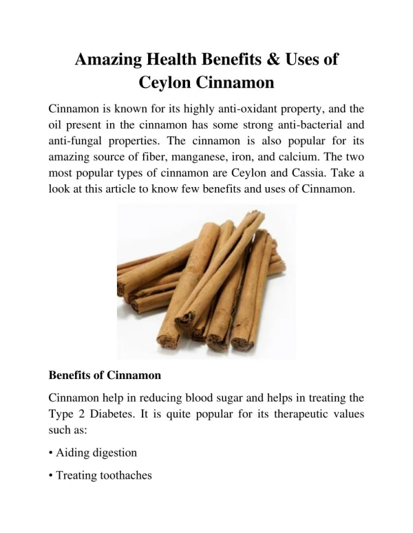 Amazing Health Benefits & Uses of Ceylon Cinnamon