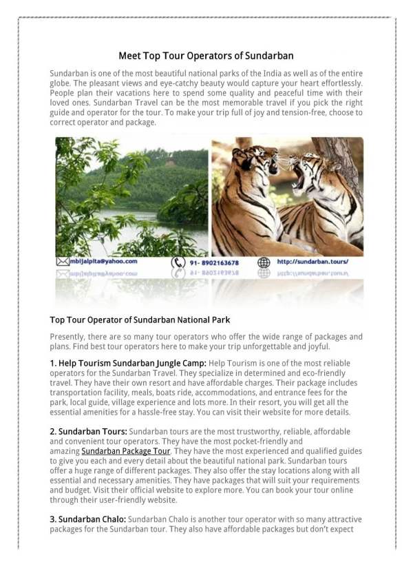 Know Top Tour Operators of Sundarban