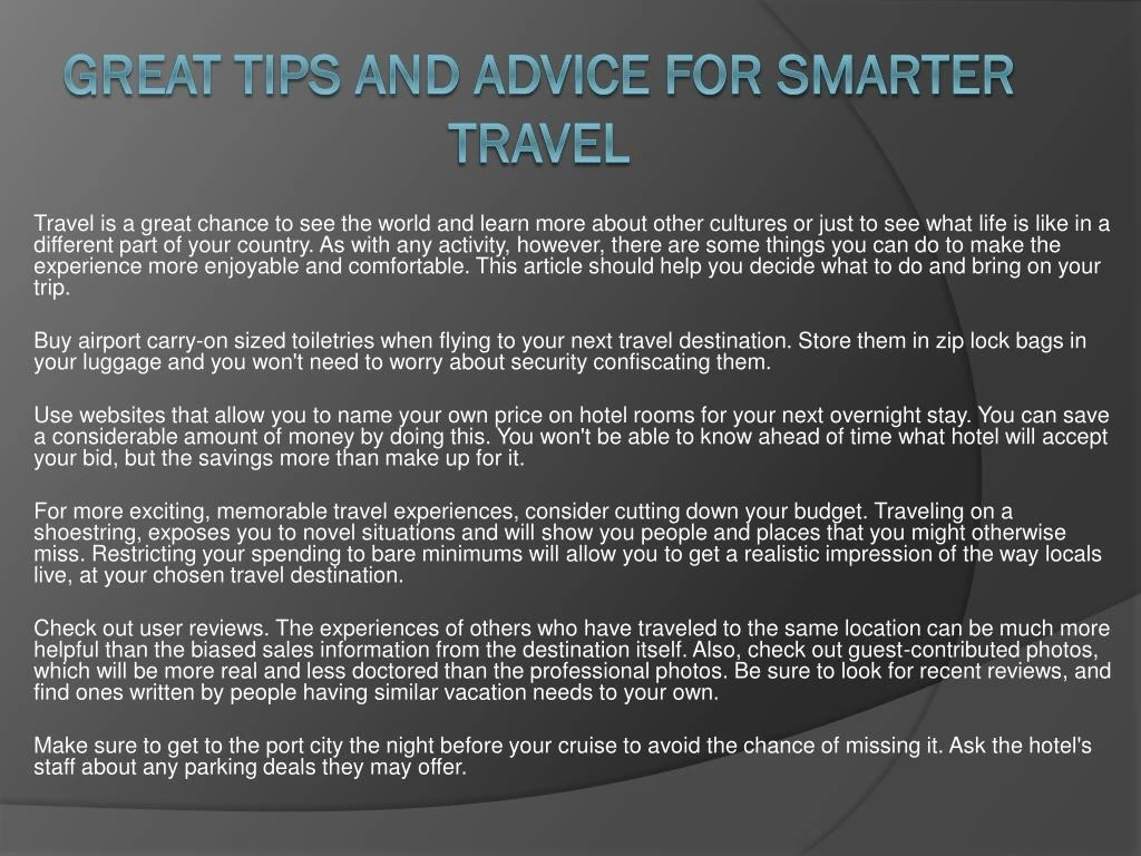 great tips and advice for smarter travel