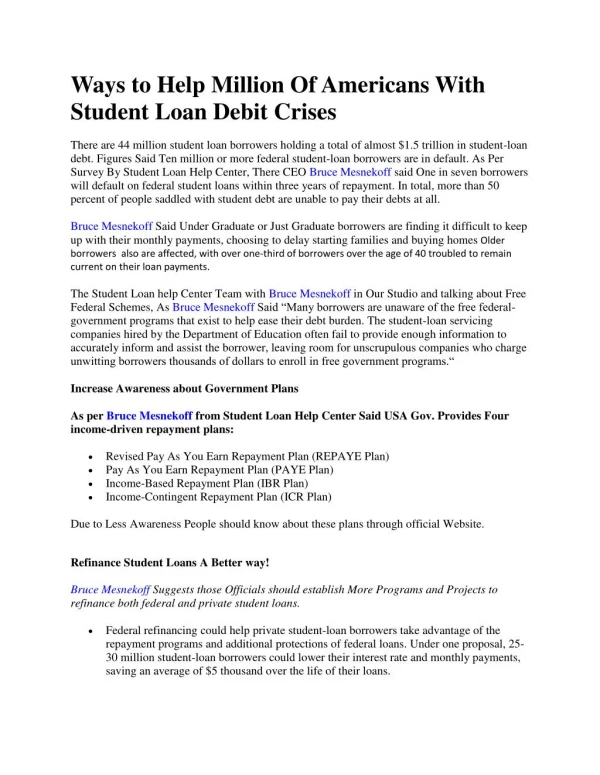 Ways to Help Million Of Americans With Student Loan Debit Crises
