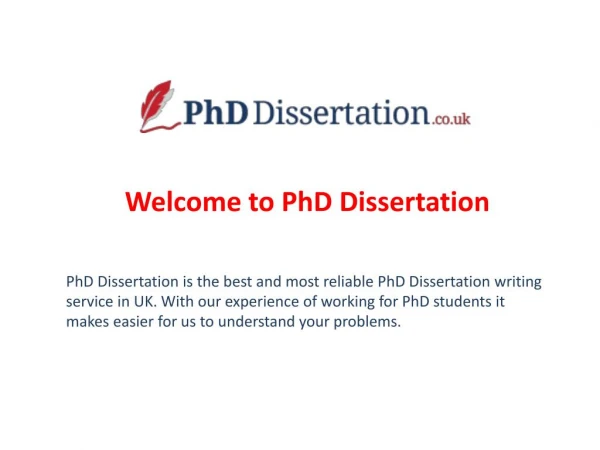 PhD Dissertation - Assignment Writing Service