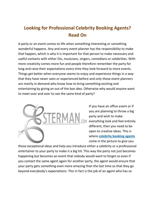 Looking For Professional Celebrity Booking Agents? Read On