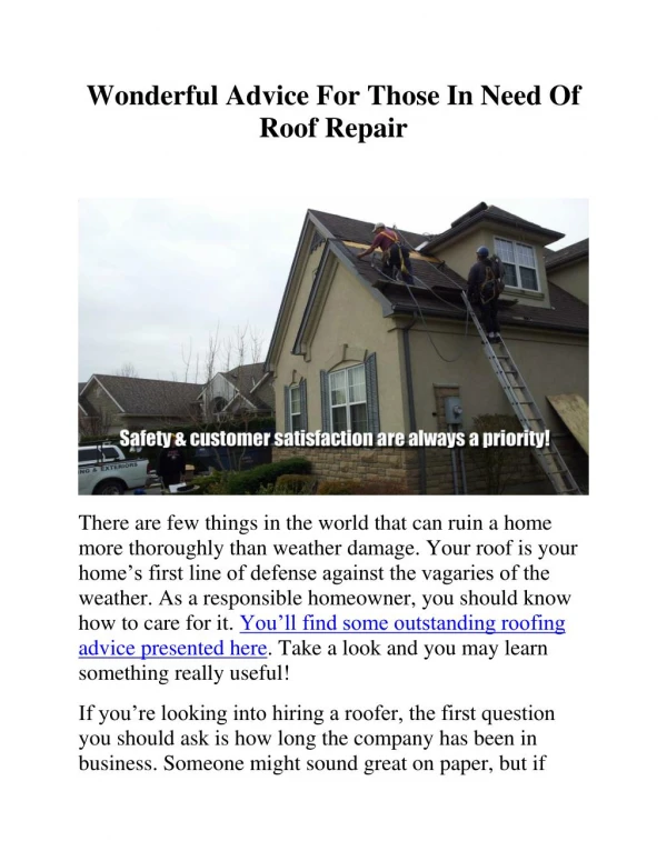 Wonderful Advice For Those In Need Of Roof Repair