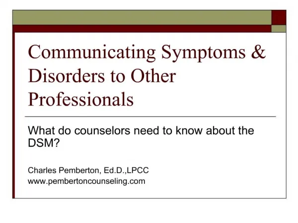 Communicating Symptoms Disorders to Other Professionals