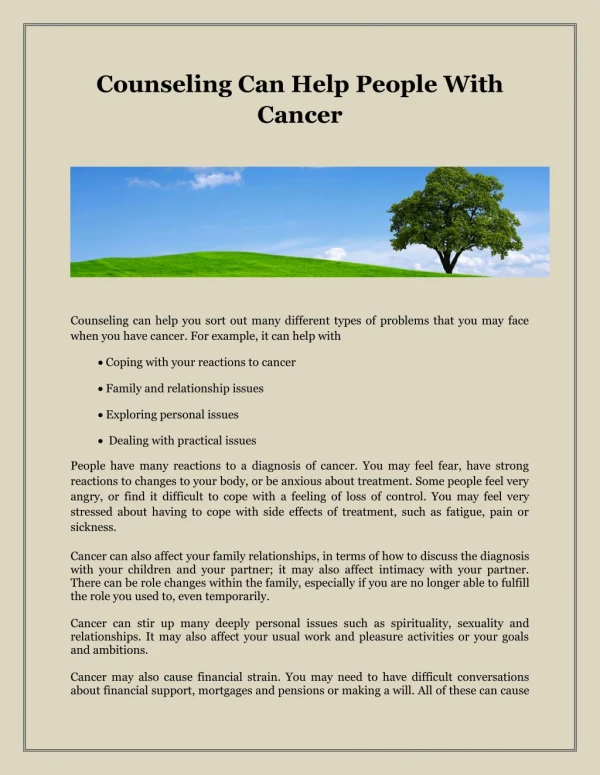 Counseling Can Help People With Cancer