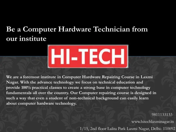 Be a Computer Hardware Technician from our institute