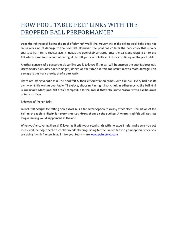 HOW POOL TABLE FELT LINKS WITH THE DROPPED BALL PERFORMANCE?