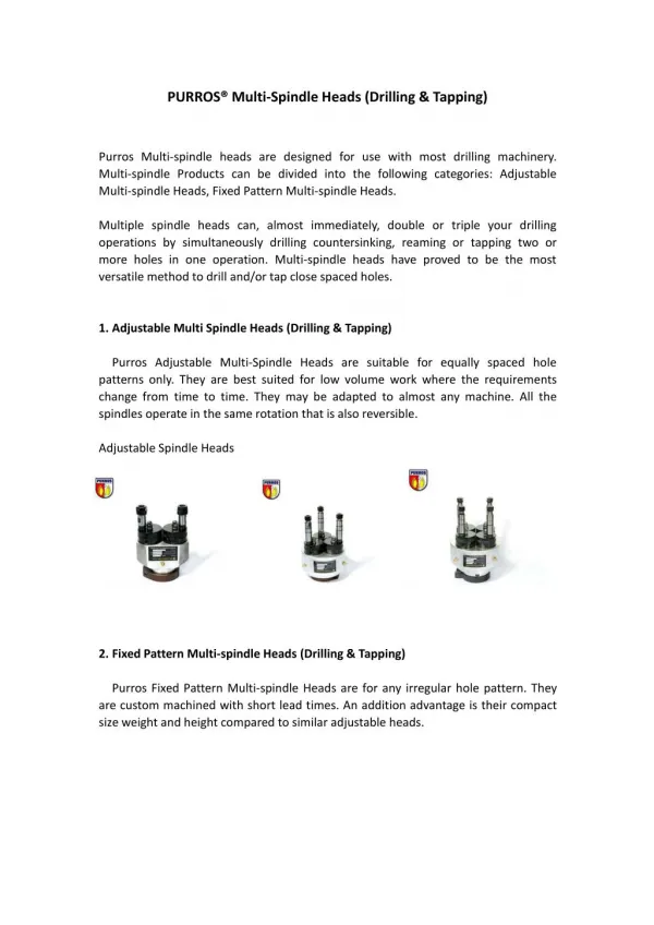 PURROS Multi-Spindle Heads (Drilling & Tapping)