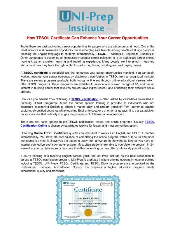 PPT TESOL Certification and TEFL Certification PowerPoint