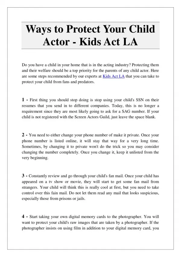 Ways to Protect Your Child Actor - Kids Act LA