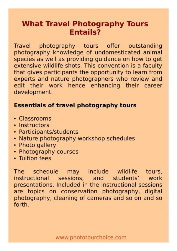What Travel Photography Tours Entails?