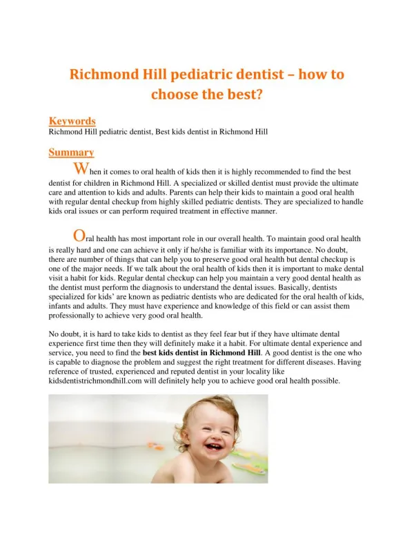 Richmond Hill pediatric dentist – how to choose the best?