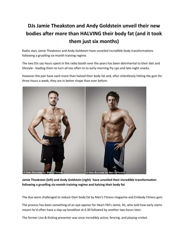 DJs Jamie Theakston and Andy Goldstein unveil their new bodies after more than HALVING their body fat (and it took them