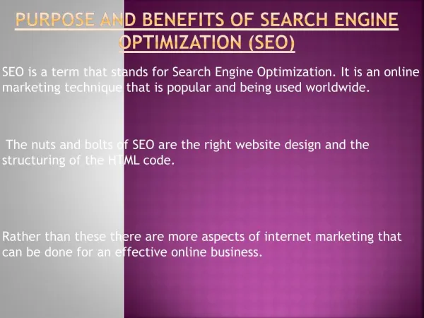 Purposes of Search Engine Optimization (SEO)