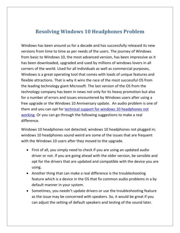 Resolving Windows 10 Headphones Problem