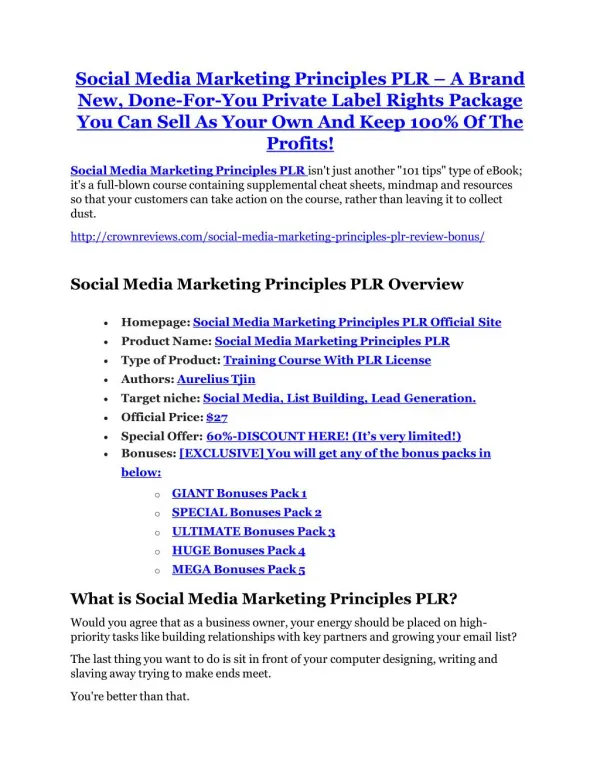 Social Media Marketing Principles PLR review and (Free) $21,400 Bonus & Discount