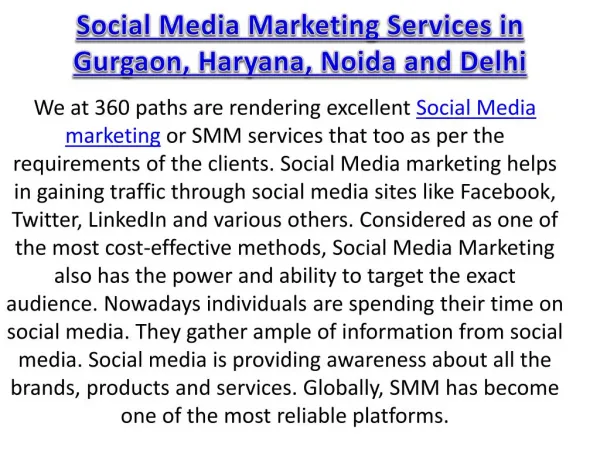 Social Media Marketing Services in Gurgaon, Haryana, Noida and Delhi