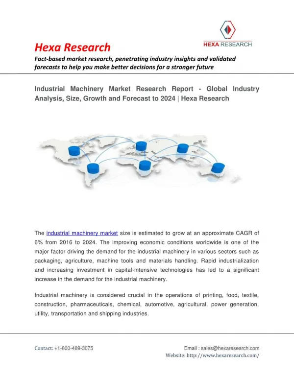 Industrial Machinery Market Size,Share, Growth, Industry Analysis, Trends and Forecast to 2024 | Hexa Research