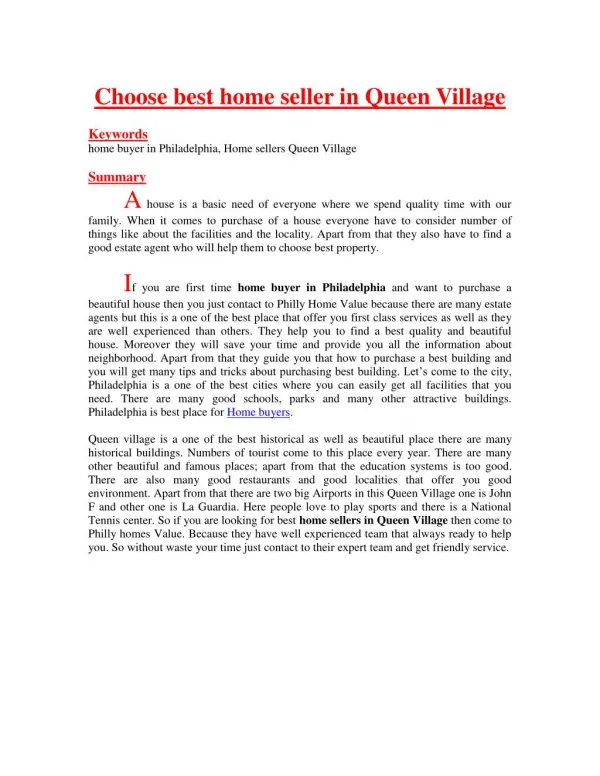 Choose best home seller in Queen Village