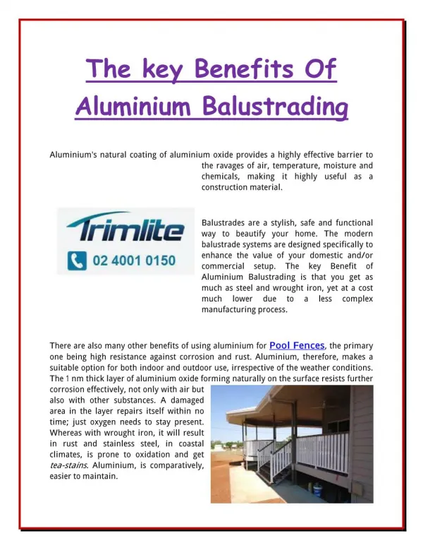 The key Benefits Of Aluminium Balustrading