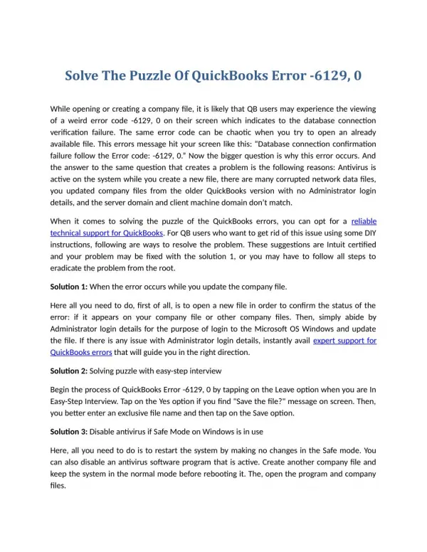 Solve The Puzzle Of QuickBooks Error -6129, 0
