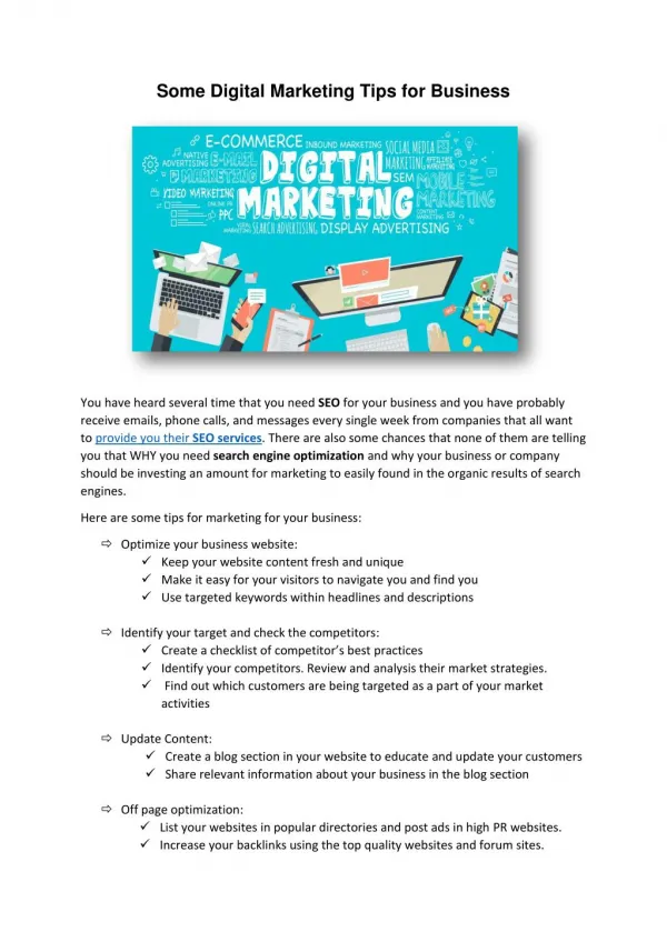 Some Digital Marketing Tips for Business