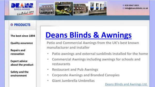 Deans Commercial Awnings, Patio Awnings And Electric Blinds