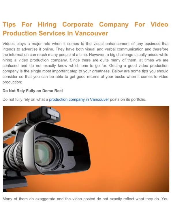 Hire A Corporate Company For Video Production Services in Vancouver