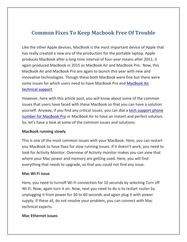 Common Fixes To Keep Macbook Free Of Trouble