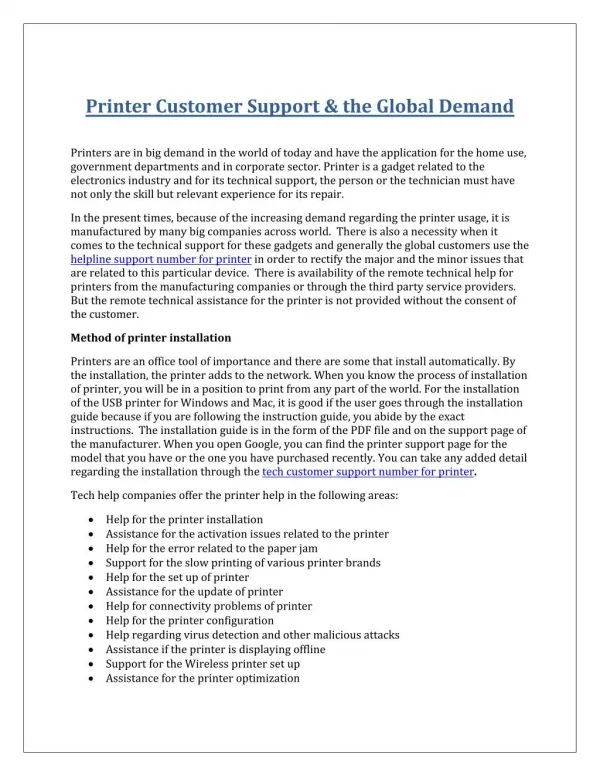 Printer customer support &amp; the global demand