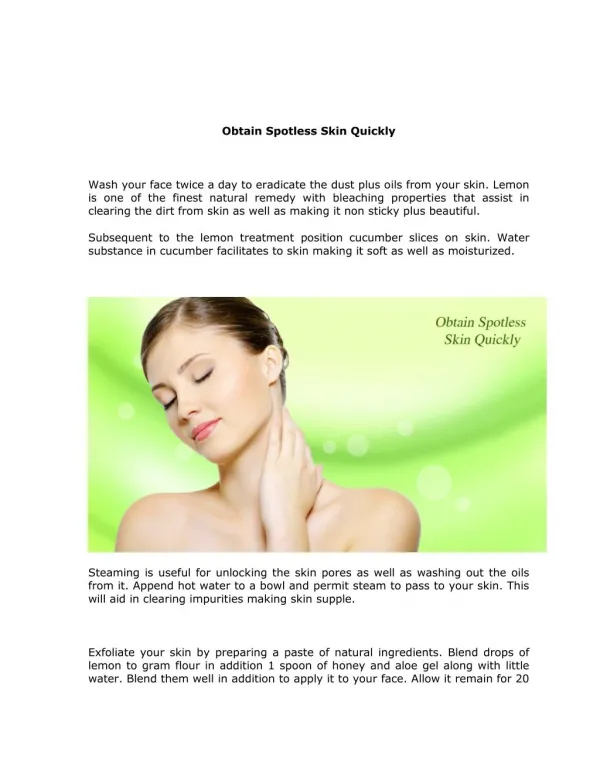 Obtain Spotless Skin Quickly