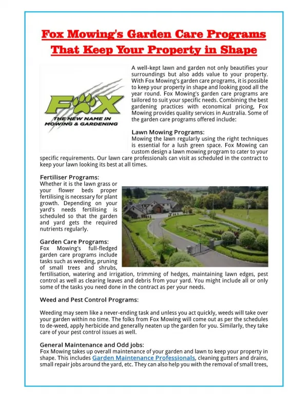 Fox Mowing's Garden Care Programs That Keep Your Property in Shape