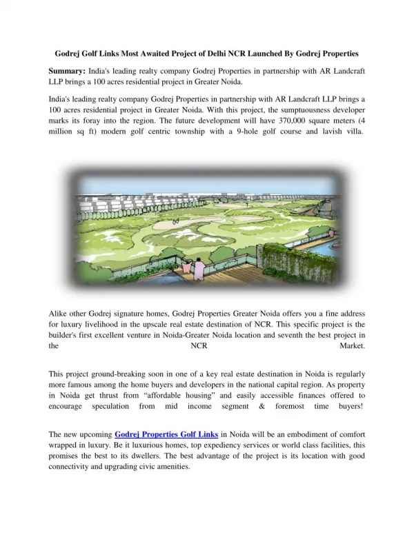 Godrej Golf Links Most Awaited Project of Delhi NCR Launched by Godrej Properties