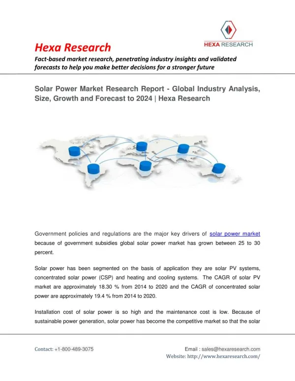 Solar Power Market Research Report - Global Industry Analysis, Size, Growth and Forecast to 2024 | Hexa Research
