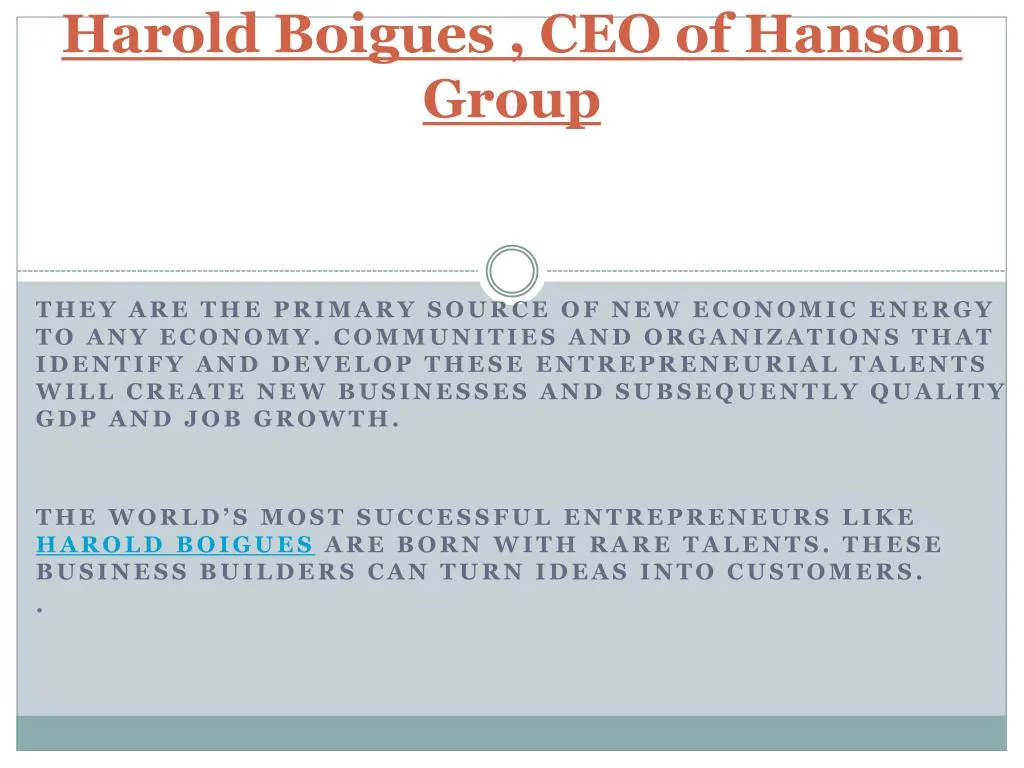 harold boigues ceo of hanson group