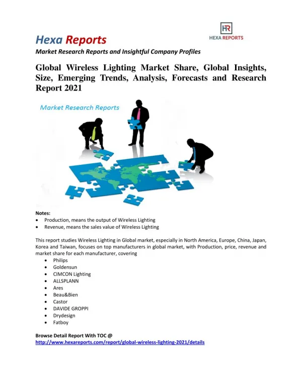 Global Wireless Lighting Market Size, Emerging Trends and Research Report 2021: Hexa Reports