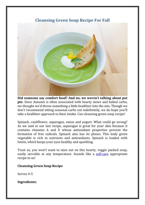 Cleansing Green Soup Recipe For Fall