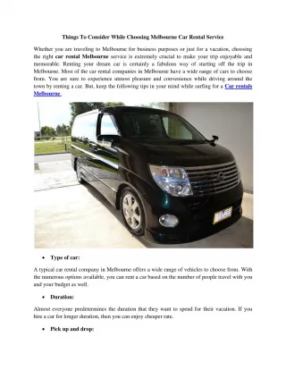 Things To Consider While Choosing Melbourne Car Rental Service - slide 1