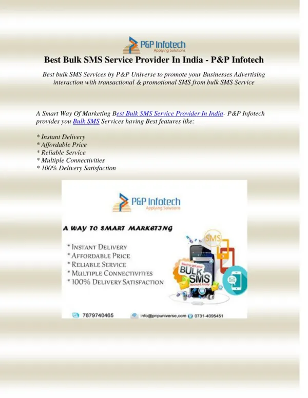 Best Bulk SMS Service Provider In India - P&P Infotech