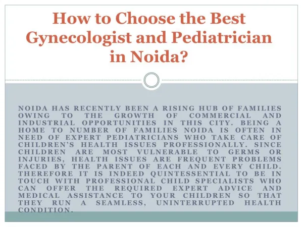 How to Choose the Best Gynecologist and Pediatrician in Noida?