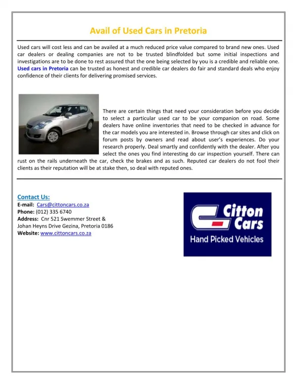 Avail of Used Cars in Pretoria