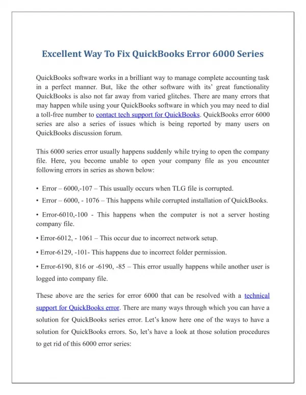 Excellent Way To Fix Quickbooks Error 6000 Series