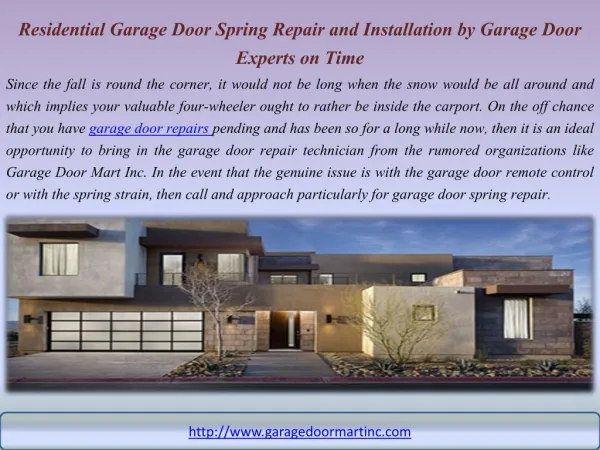 Residential Garage Door Spring Repair and Installation by Garage Door Experts on Time