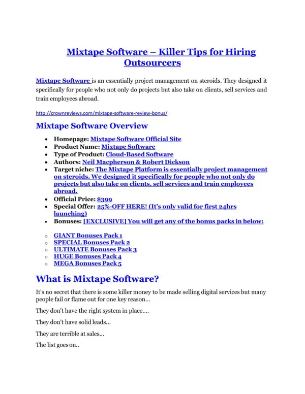 Mixtape Software Review & (Secret) $22,300 bonus