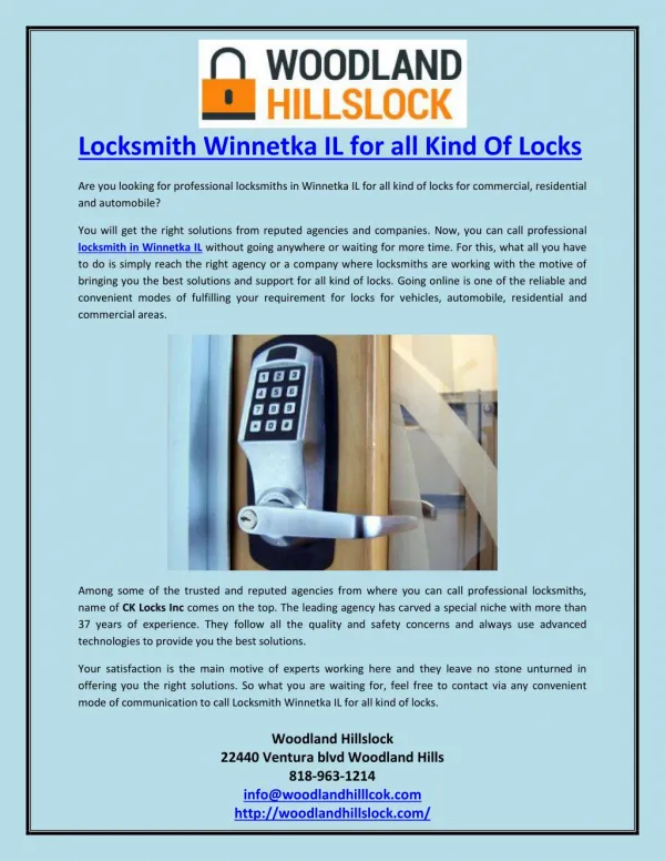 Locksmith Winnetka IL for all Kind Of Locks