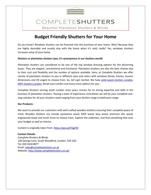 Budget Friendly Shutters for Your Home