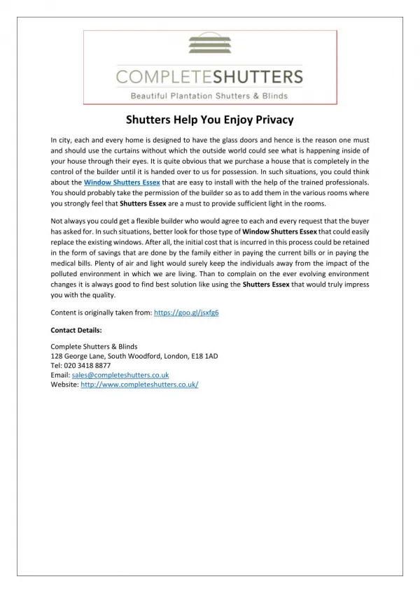 Shutters Help You Enjoy Privacy