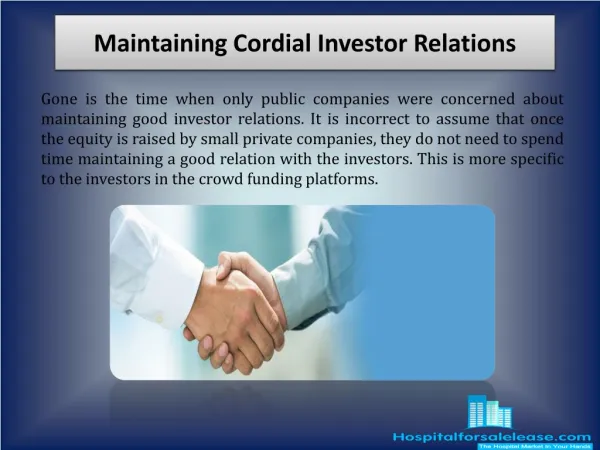 Maintaining Cordial Investor Relations