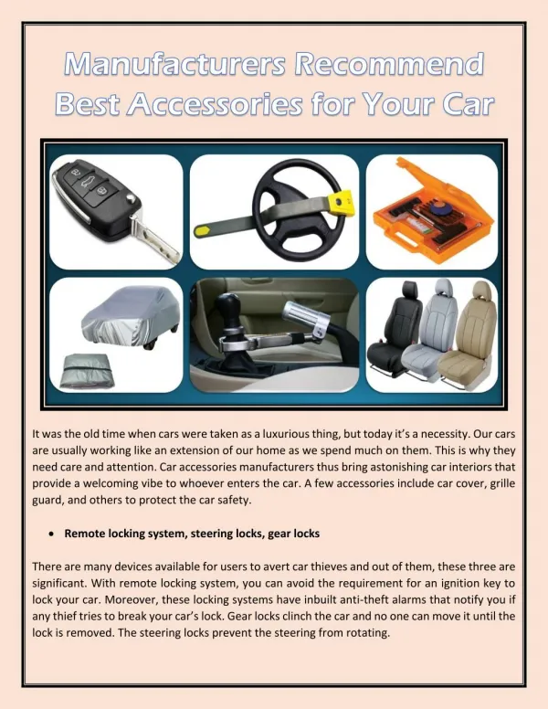 Manufacturers Recommend Best Accessories for Your Car