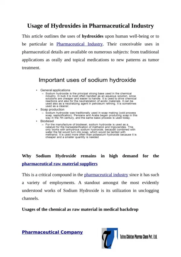 Usage of Hydroxides in Pharmaceutical Industry